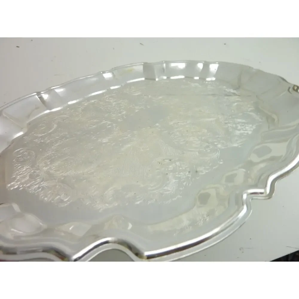 Vintage International Silver Co Silverplate Tray Scalloped Floral Etched Platter